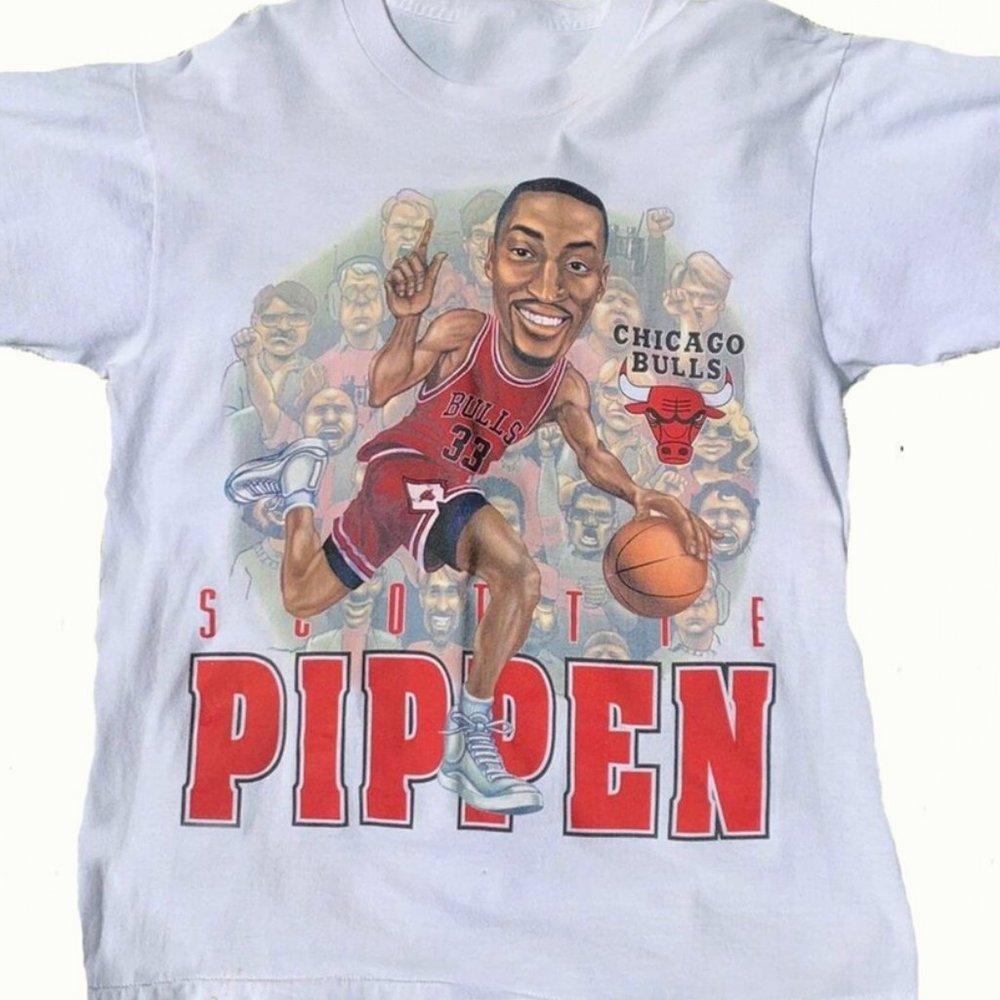 Retro Scottie Pippen Caricature White T-Shirt, Scottie Pippen Chicago Bulls